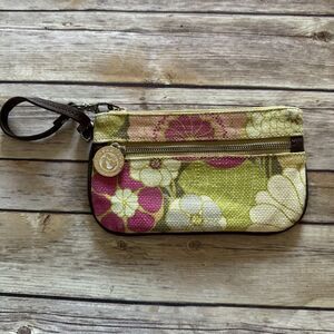 Spartina 448 - Multicolor Linen Wristlet  Leather Accents Green Pink